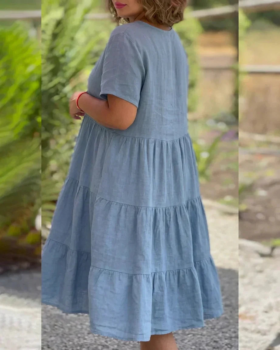 Beatrix - Avslappnad Sommar V-ringad Klänning