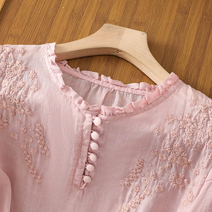 Amaya | Blommig Blus med Knäppning Fram