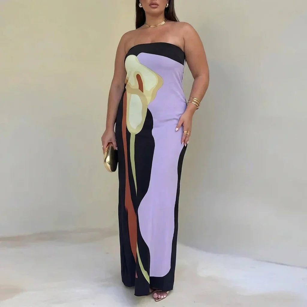 Zinnia - Abstrakt Off-Shoulder Maxiklänning