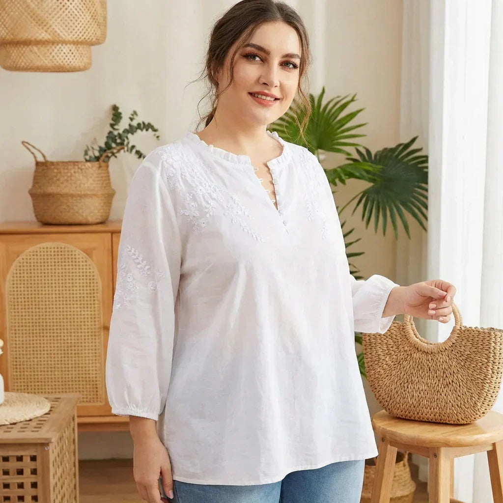 Amaya | Blommig Blus med Knäppning Fram