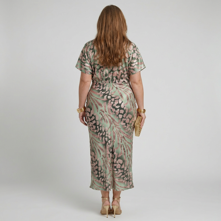 Stella &amp; Grace™ | Abstrakt Tryck V-Hals Twist Midja Midi Klänning