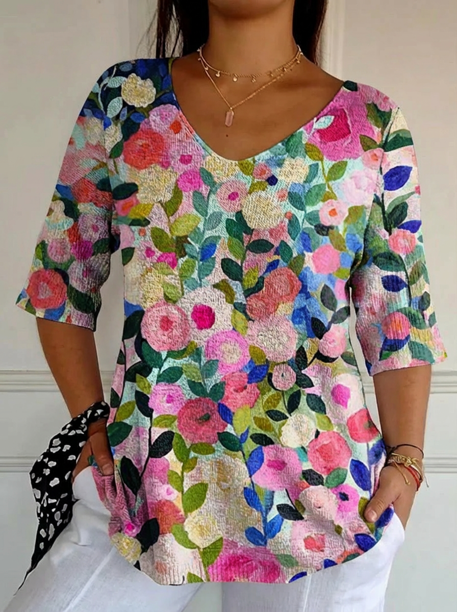 Juniper Spring Floral Garden Tryckt Kvinnors Avslappnad Pullover Stickad