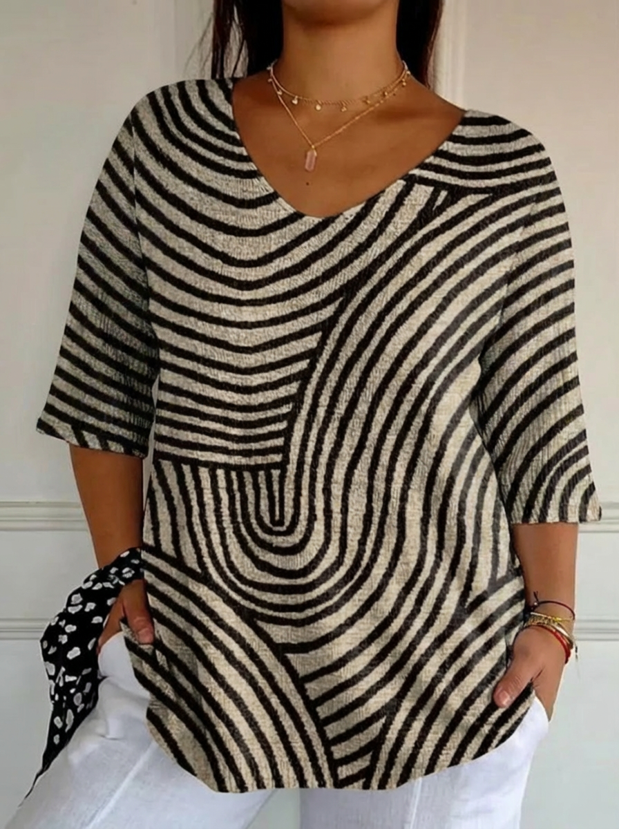 Kvinnors Retro Geometrisk Konst Rund Linje Tryck Avslappnad Pullover Stickad
