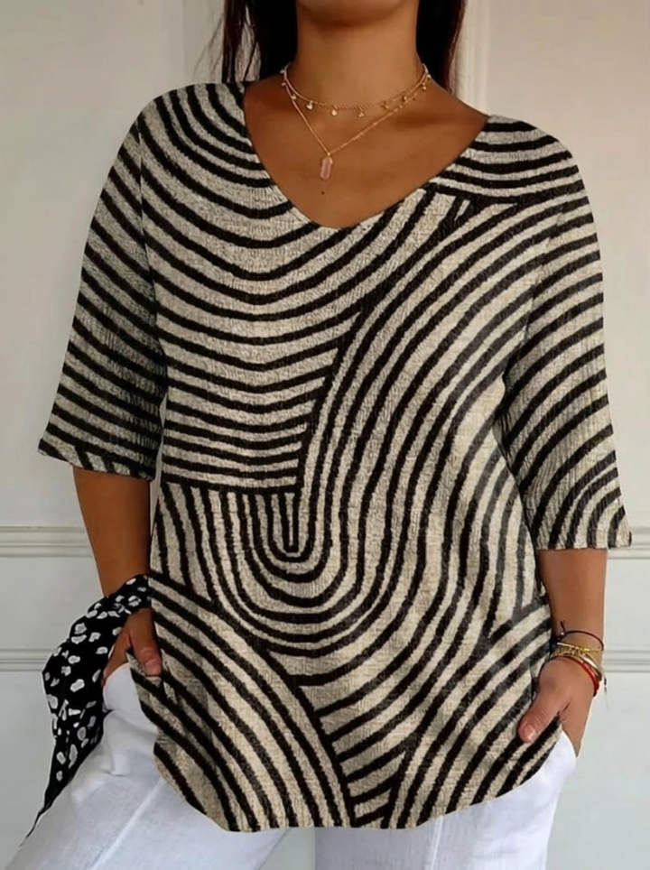 Kvinnors Retro Geometrisk Konst Rund Linje Tryck Avslappnad Pullover Stickad