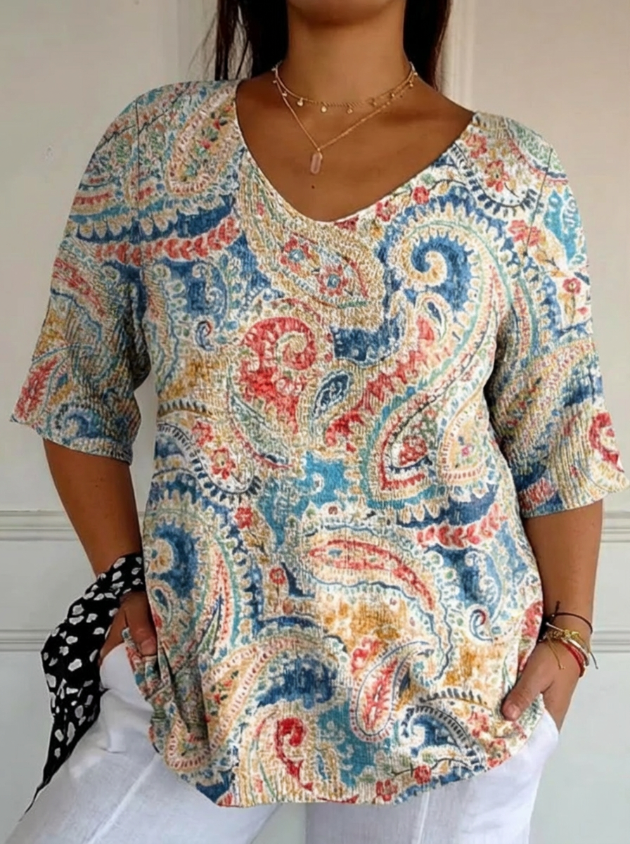 Kvinnors Vintage Etnisk Blommig Konsttryck Avslappnad Pullover Stickad