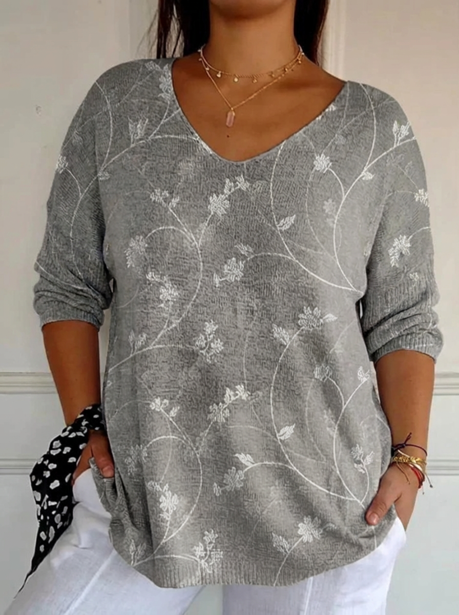 Kvinnors Vintage Blommig Konst Avslappnad Pullover Stickad