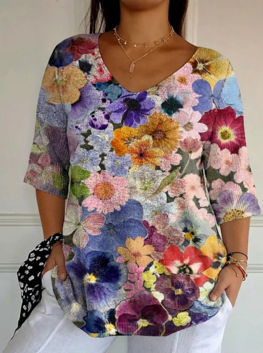 Kvinnors Vintage Härlig Blommig Konsttryck Casual Pullover Stickad