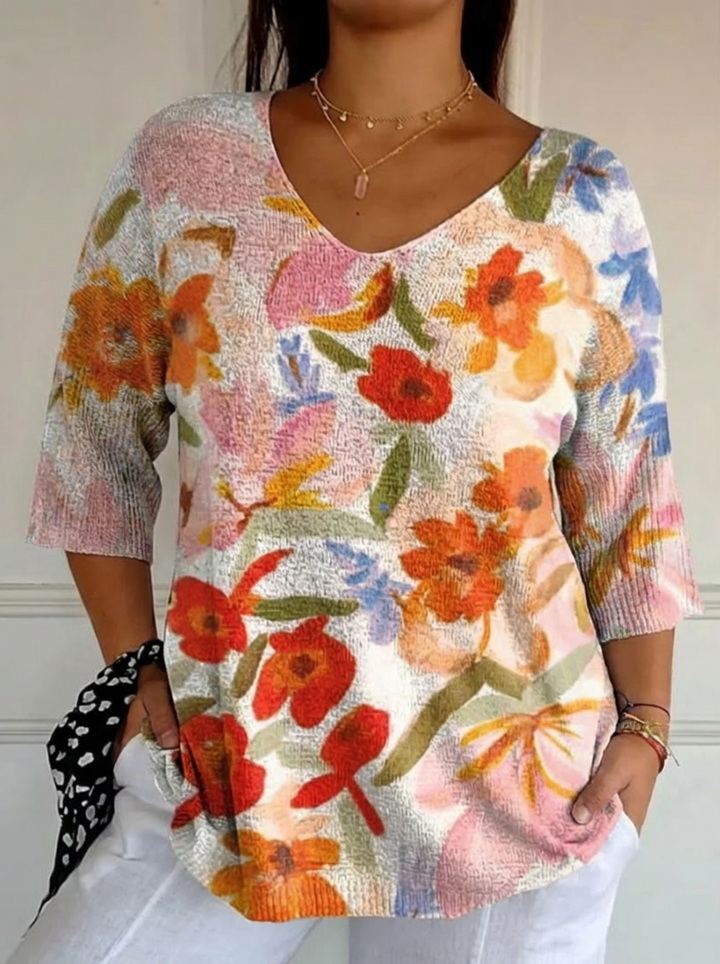Kvinnors Vintage Konst Blommig Avslappnad Pullover Stickad