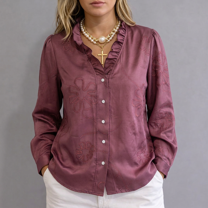 Persephone | Blus med Blomsterbroderi &amp; Volangkrage