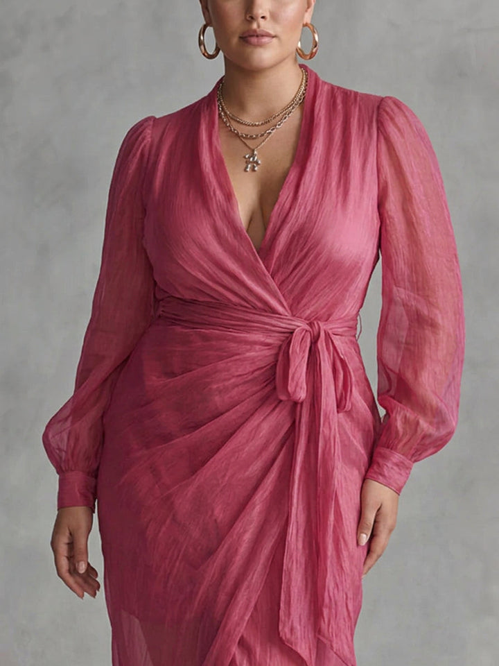 Vael | Elegant Chiffon V-ringad Klänning med Knytmidja