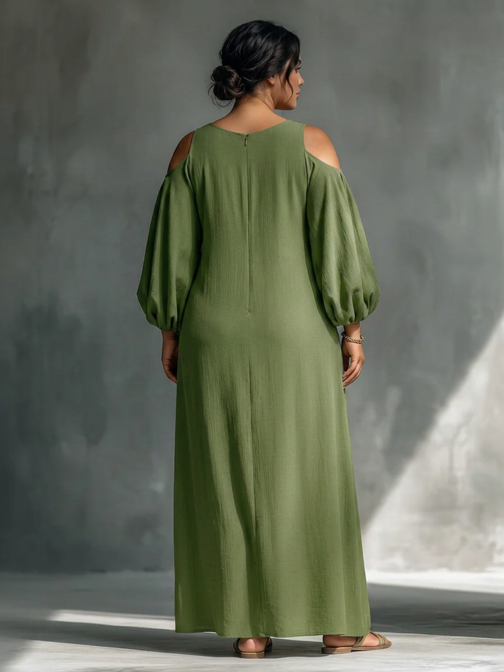 Gwendolyn | Grön Off-Shoulder Puffärmad Maxiklänning