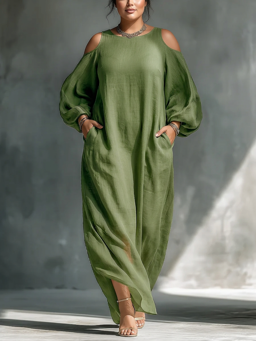 Gwendolyn | Grön Off-Shoulder Puffärmad Maxiklänning