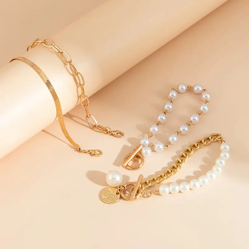 Fauna Gold 4-delars armbandset - Orm, Pärlor &amp; Länkar | Guld
