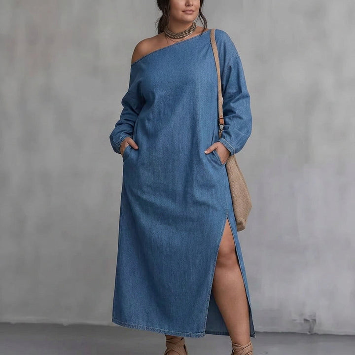Kaia Off-Shoulder Slit Dress: Modern Minimalistisk Elegans