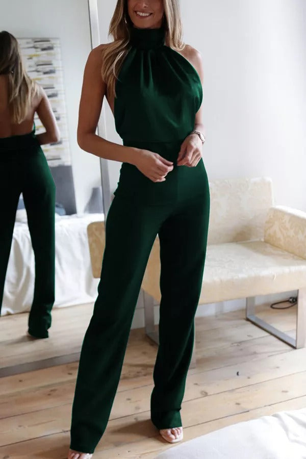 Yuki - Trivande Hela Natten Satin Halterneck Jumpsuit