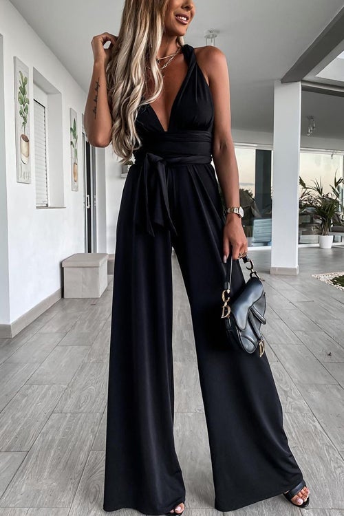 Edith - Enfärgad Slim V-Hals Snörning Ärmfri Jumpsuit