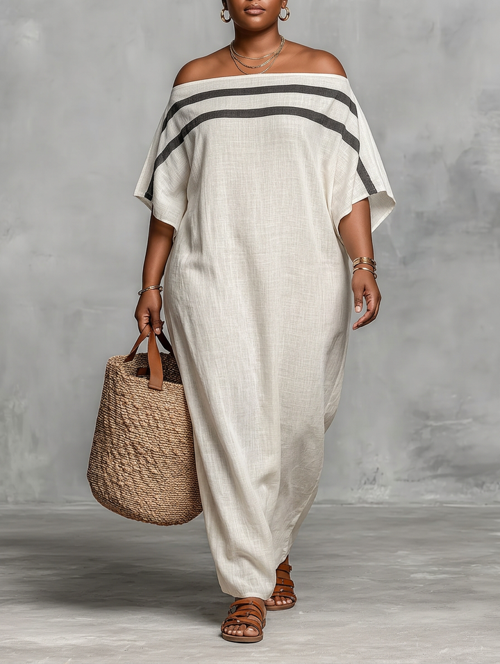 Ffion Maxi Klänning för Kvinnor med Off-the-Shoulder Halsringning och Fladdermusärmar