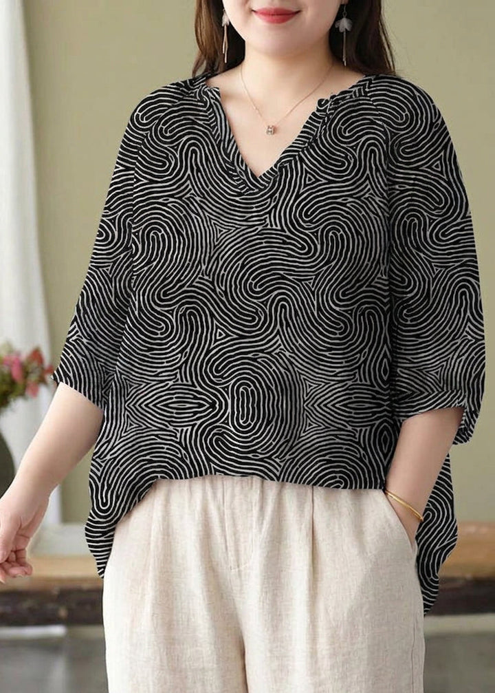 Estelle - Boutique Rosa V-ringad Tryckt Lätt Höstblus med Halv Ärmar