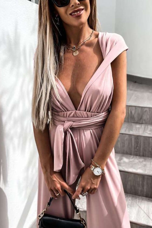 Edith - Enfärgad Slim V-Hals Snörning Ärmfri Jumpsuit