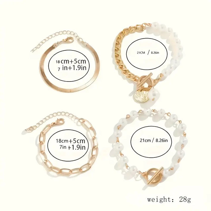 Fauna Gold 4-delars armbandset - Orm, Pärlor &amp; Länkar | Guld