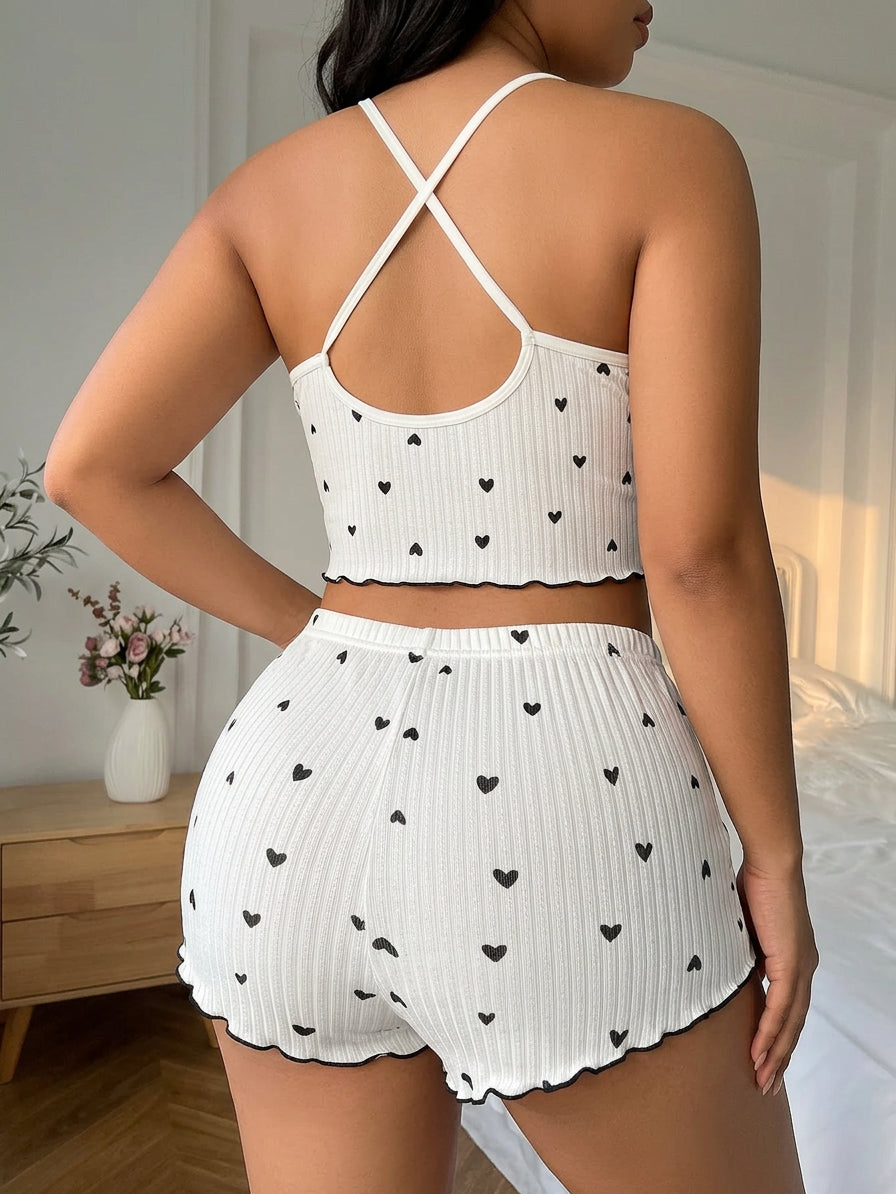 Yara | Hjärttryck Volang Trim Pyjamas Set