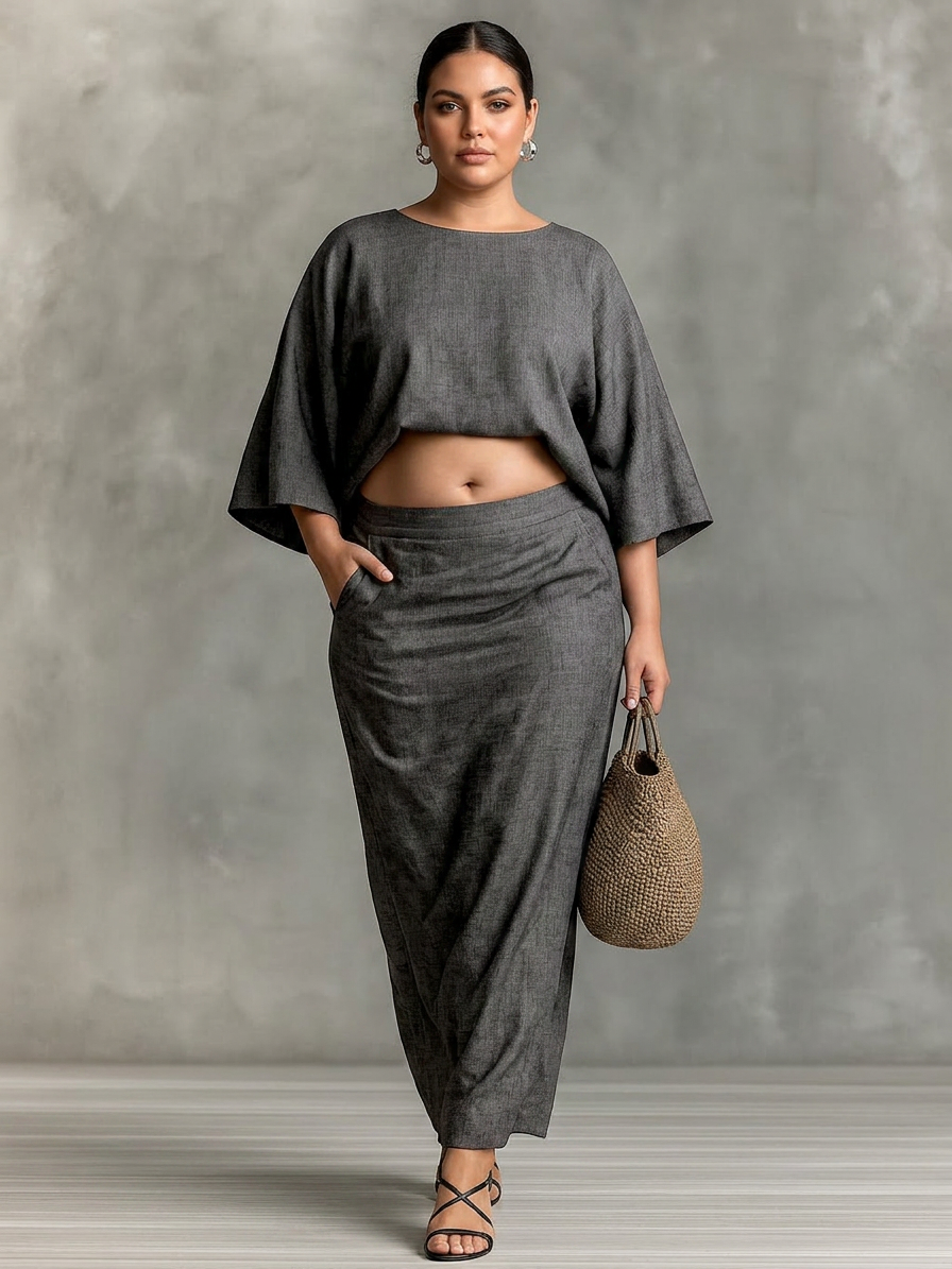 Dovie - Linne Co-ord Set Elegant Med Lång Kjol