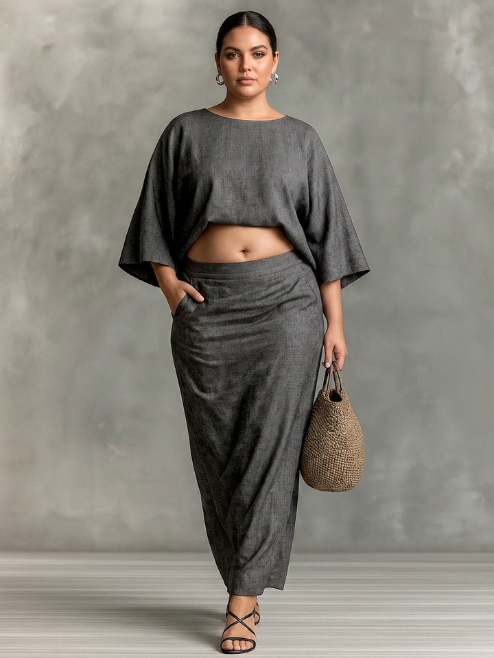 Dovie - Linne Co-ord Set Elegant Med Lång Kjol