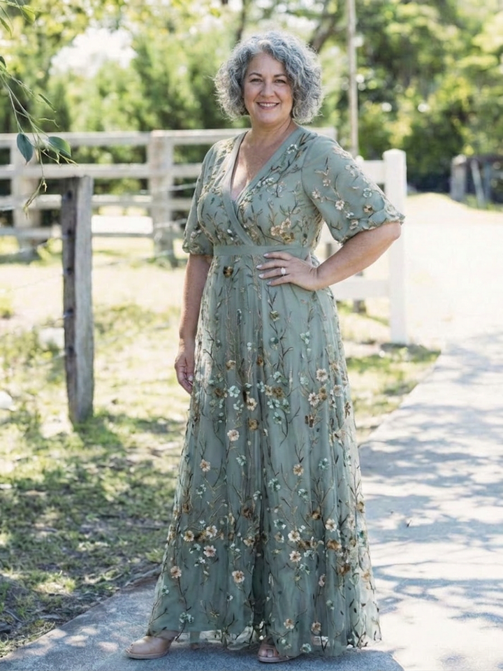 Stella &amp; Grace™ | Blommig V-ringad kortärmad maxiklänning