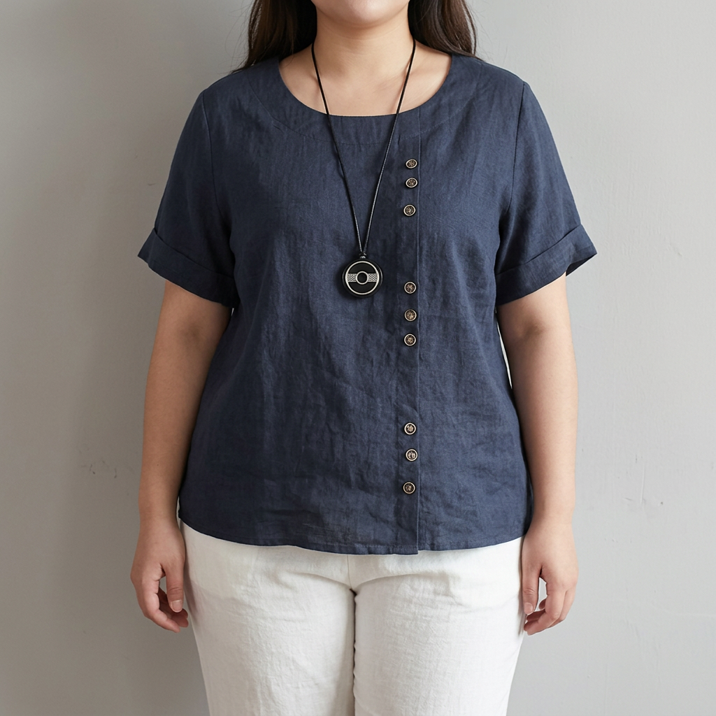 Opaline rundhalsad knapp-up T-shirt
