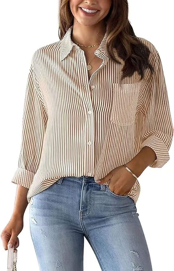 Vintage Randig Blus