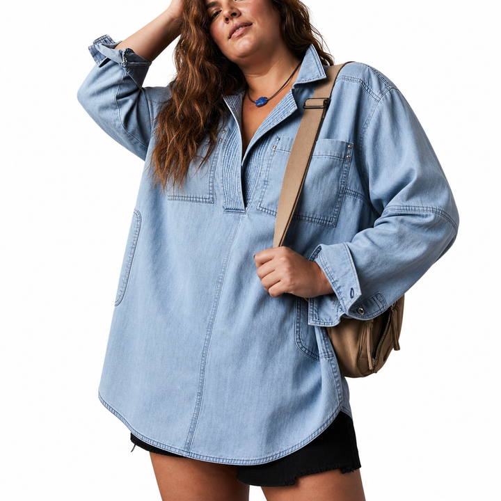 Emilia | Chic V-ringad Denim Tunika Top
