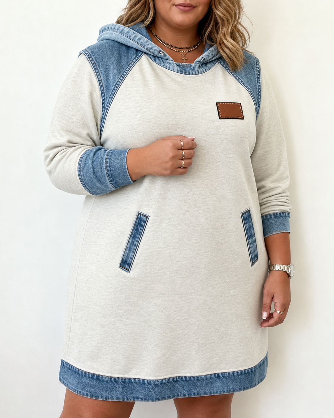 Alexa | Mysig Kontrast Hoodie Klänning