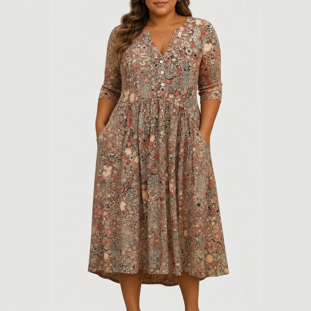 Evelyn | Graceful Midi Klänning Med Fickor