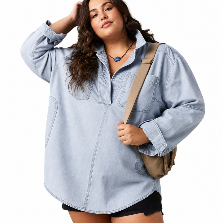 Emilia | Chic V-ringad Denim Tunika Top