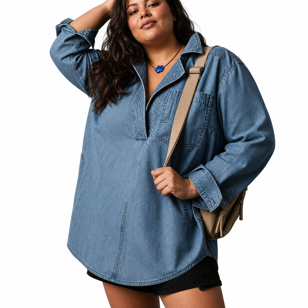 Emilia | Chic V-ringad Denim Tunika Top