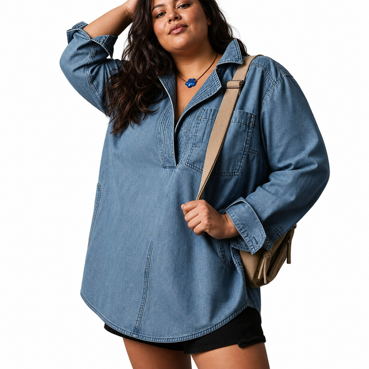 Emilia | Chic V-ringad Denim Tunika Top