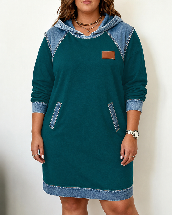 Alexa | Mysig Kontrast Hoodie Klänning
