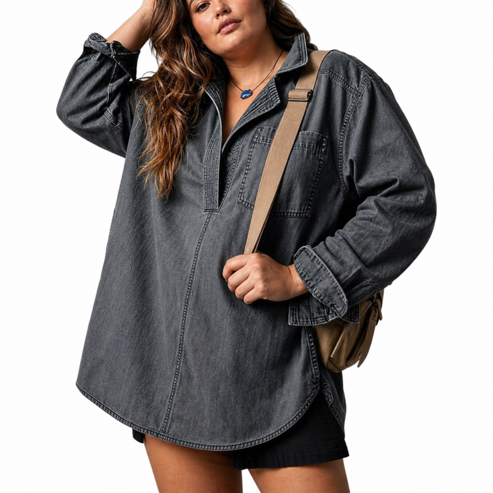Emilia | Chic V-ringad Denim Tunika Top