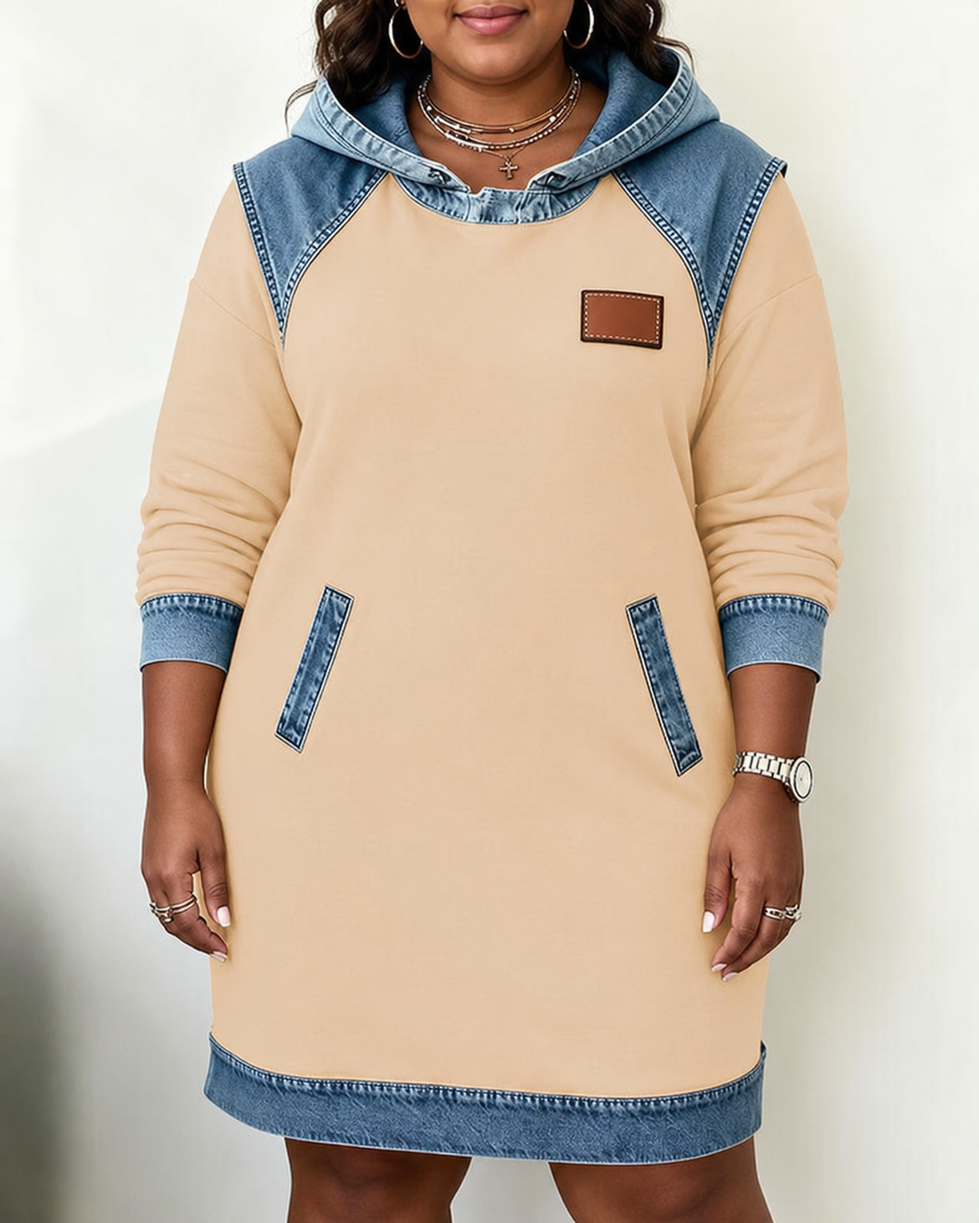 Alexa | Mysig Kontrast Hoodie Klänning