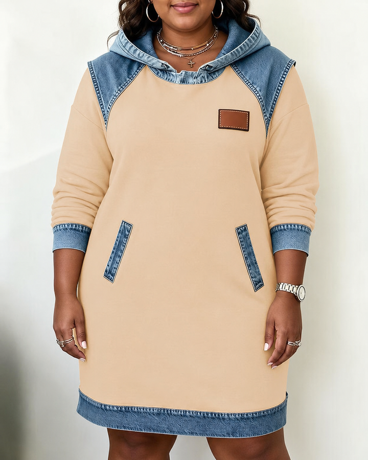 Alexa | Mysig Kontrast Hoodie Klänning