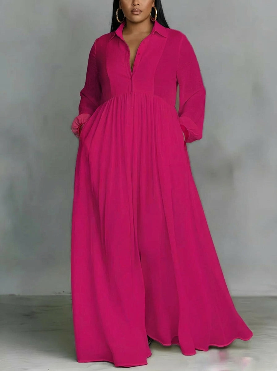 Ember | Flödande Knapp-Front Maxi Klänning