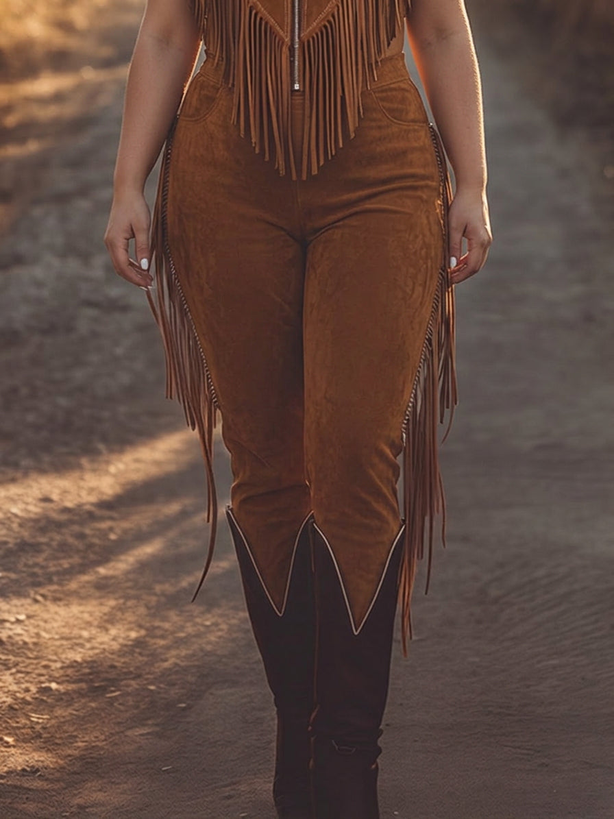 Solveig - Brun Mocka Dragkedja Jumpsuit