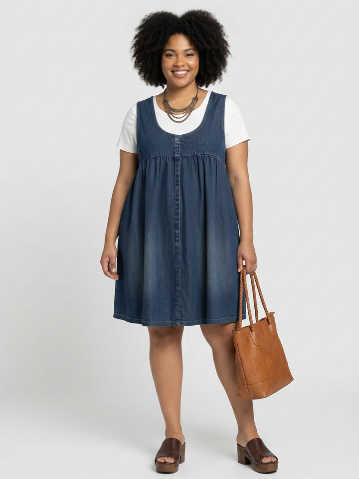 Sasha | Vintage Tvättad Mjuk Bomullskänsla Denim Maxi Klänning