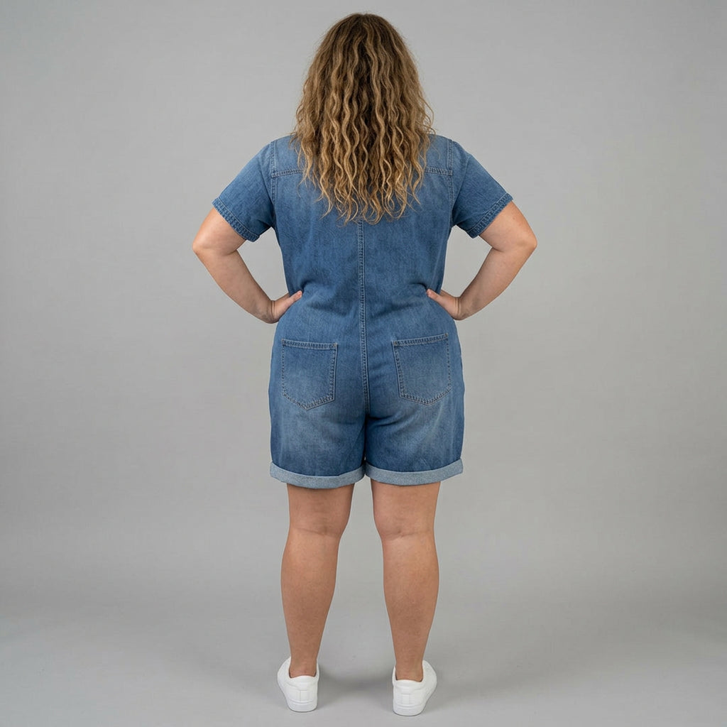 Katya | Vintage Kort Bomulls Denim-Look Byxor