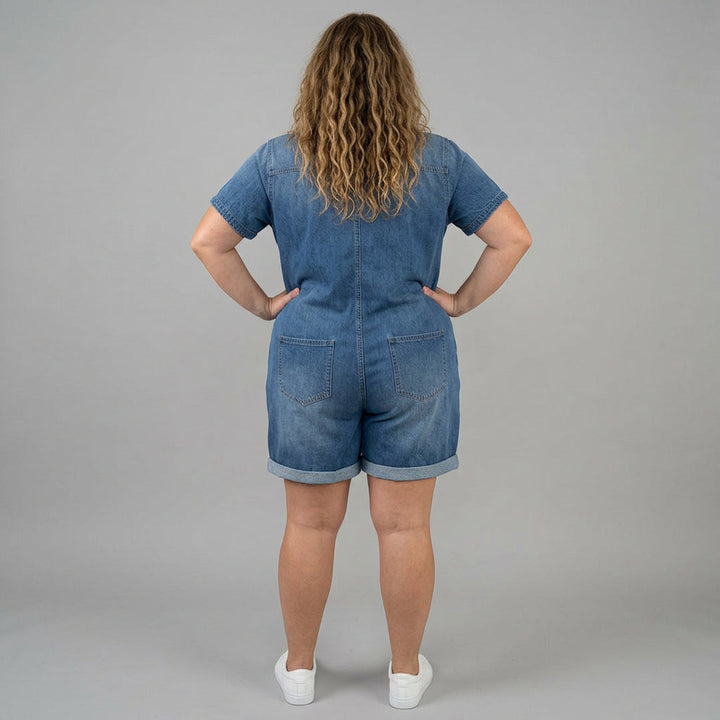 Katya | Vintage Kort Bomulls Denim-Look Byxor