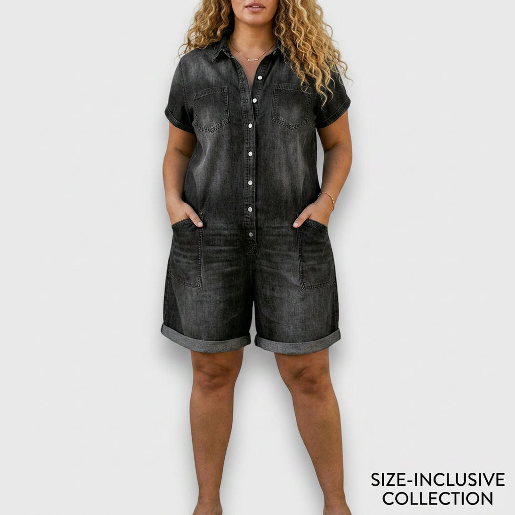 Katya | Vintage Kort Bomulls Denim-Look Byxor