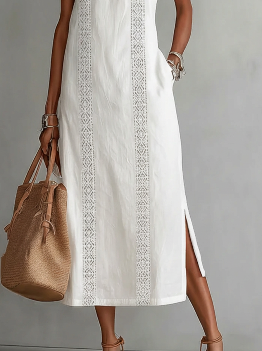 Irina | Ärmlös Midiklänning med Spetsdetaljer