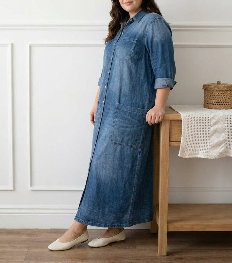 Pearl | Vintage Tvättad Mjuk Bomullsdenim Jumpsuit med Knäppning