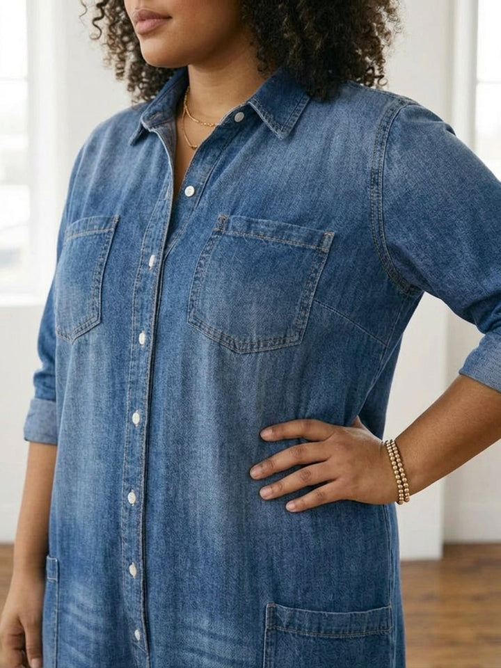 Pearl | Vintage Tvättad Mjuk Bomullsdenim Jumpsuit med Knäppning