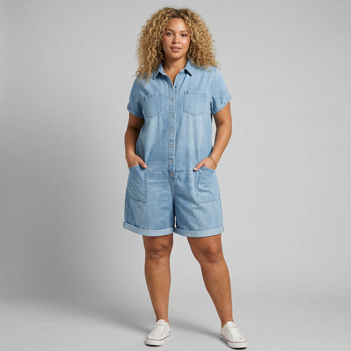 Katya | Vintage Kort Bomulls Denim-Look Byxor